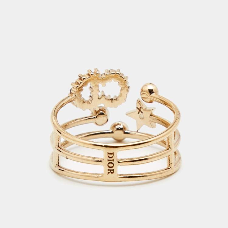 Pre Owned Dior CD Crystals Gold Tone Ring Size 56