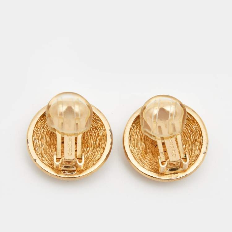 Pre Owned Dior Gold Tone Clip On Earrings