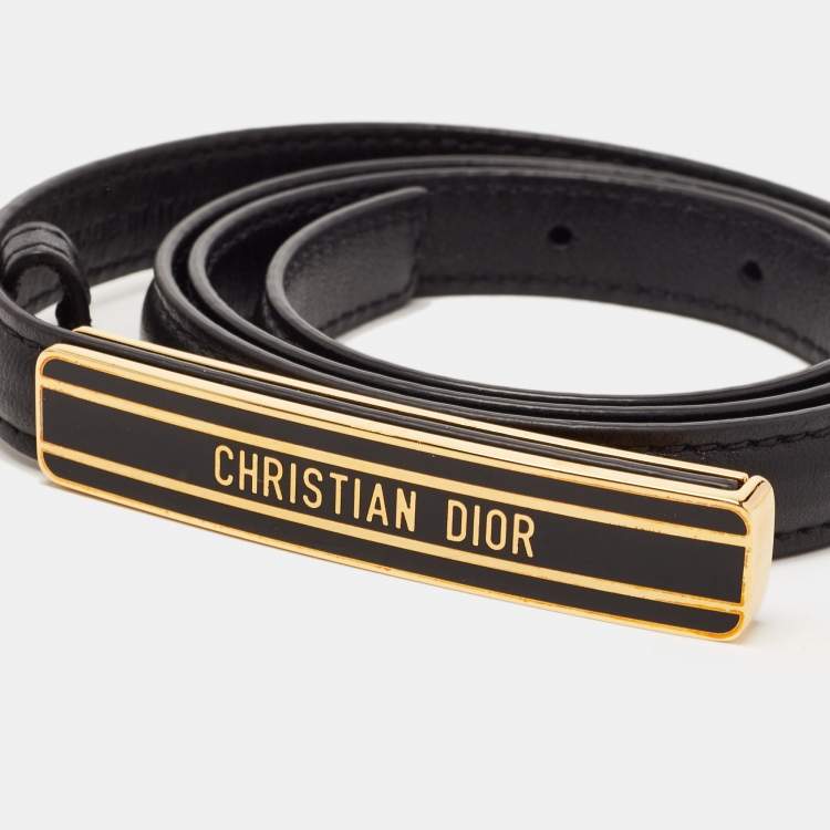 مملوكة مسبقًا Dior Black Leather Logo Waist Belt 75 CM