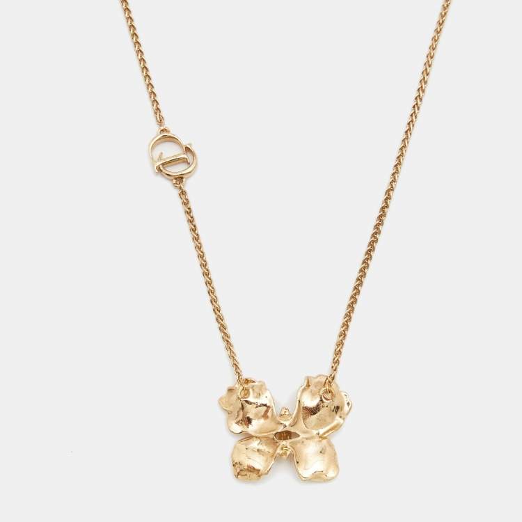 Pre Owned Dior Butterfly Gold Tone Pendant Necklace