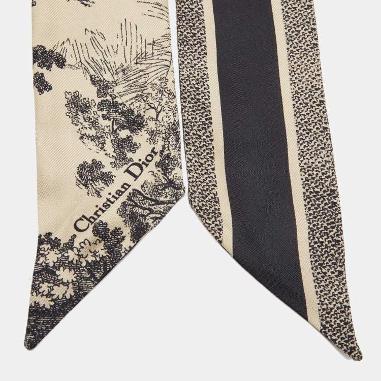 Pre Owned Dior Hazelnut / Black Toile de Jouy Sauvage Mitzah Printed Silk  Bandeau Scarf