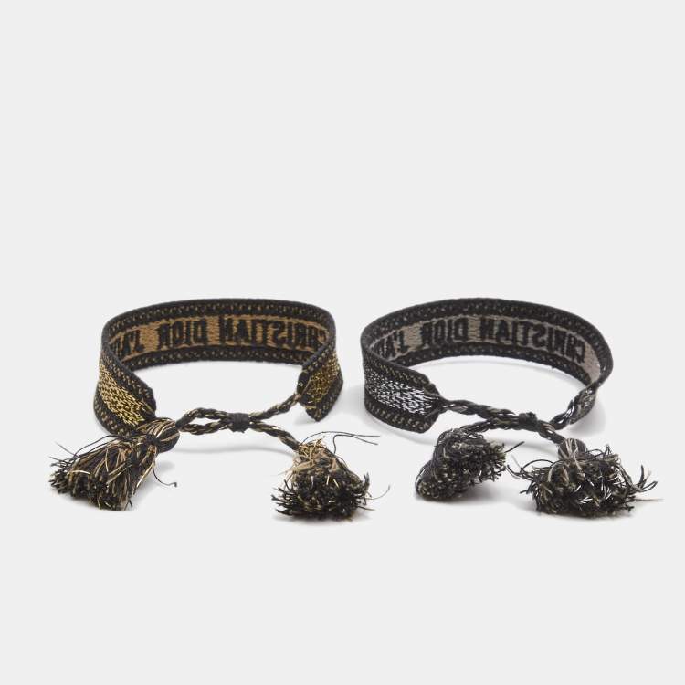 Pre Owned Dior J'adior Metallic Embroidered Cotton Bracelet Set