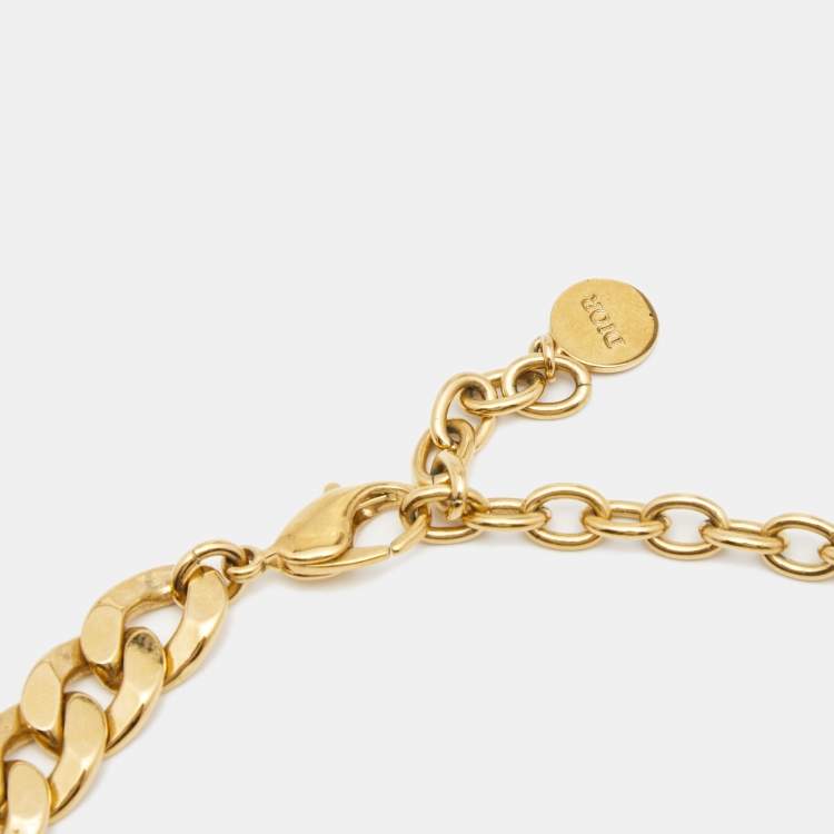 Pre Owned Dior Danseuse Étoile  Gold Tone Chain Link Choker Necklace