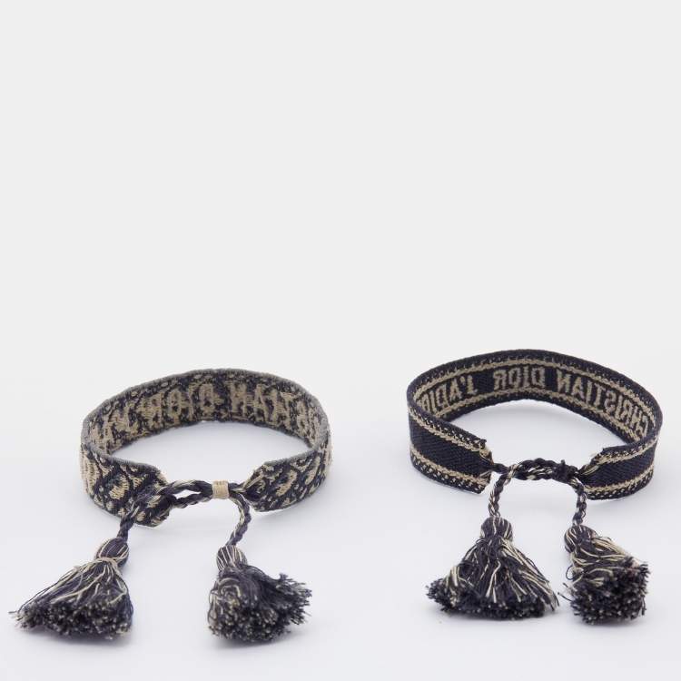 Pre Owned Dior J'adior Multicolor Woven Cotton Set of Two Adjustable Tassel Bracelets