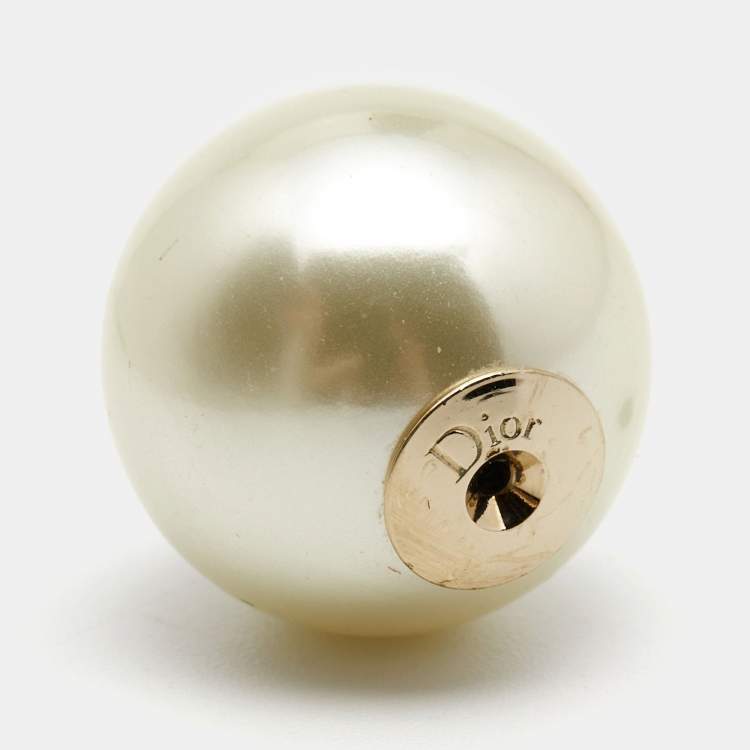 Pre Owned Dior Tribales Faux Pearl Gold Tone Stud Earrings