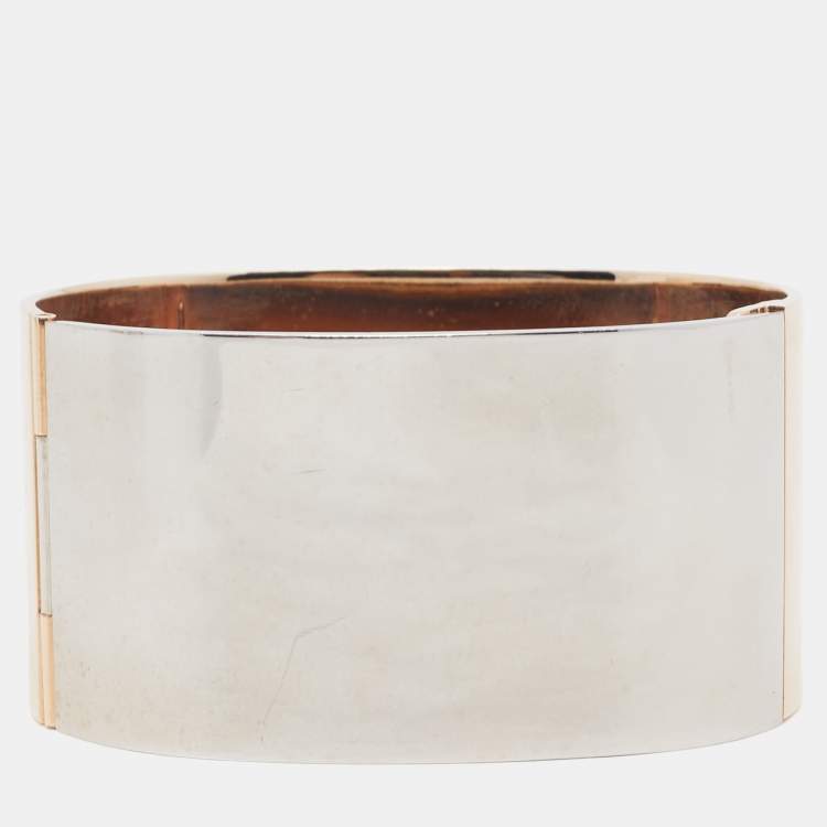 Pre Owned Dior Two Tone Closed Wide Cuff Bracelet 