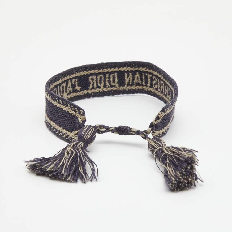 Pre Owned Dior J'adior Navy Blue Embroidered Cotton Bracelet 