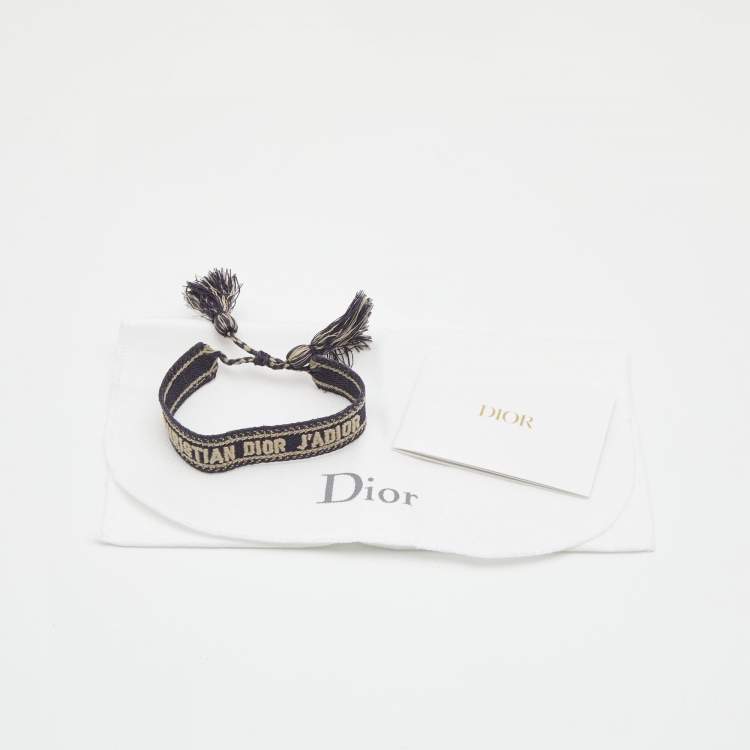 Pre Owned Dior J'adior Navy Blue Embroidered Cotton Bracelet 