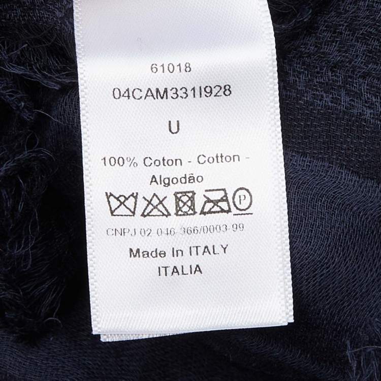 Pre Owned Dior Navy Blue Paint Pattern Cotton Fringed Shawl