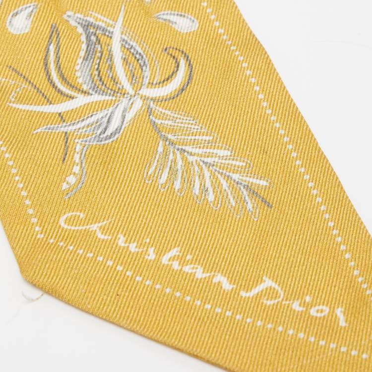 Pre Owned Dior Yellow Paisley Print Silk Mitzah Scarf