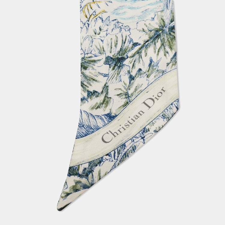 Pre Owned Dior White/Navy Blue Reve d'Infini Silk Mitzah Scarf