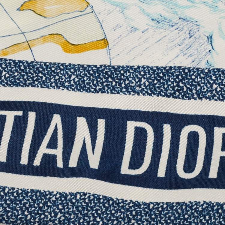 Pre Owned Dior White/Navy Blue Reve d'Infini Silk Mitzah Scarf