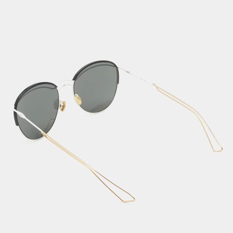 Pre Owned Dior Dioround White & Gold Tone/Grey  4U9DC Round Sunglasses