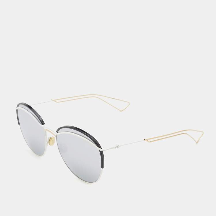 Pre Owned Dior Dioround White & Gold Tone/Grey  4U9DC Round Sunglasses