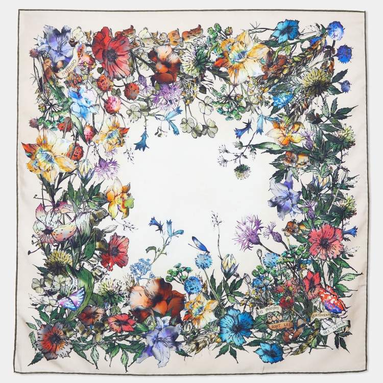 Pre Owned Christian Dior Beige D-Millefiori Printed Silk Square Scarf