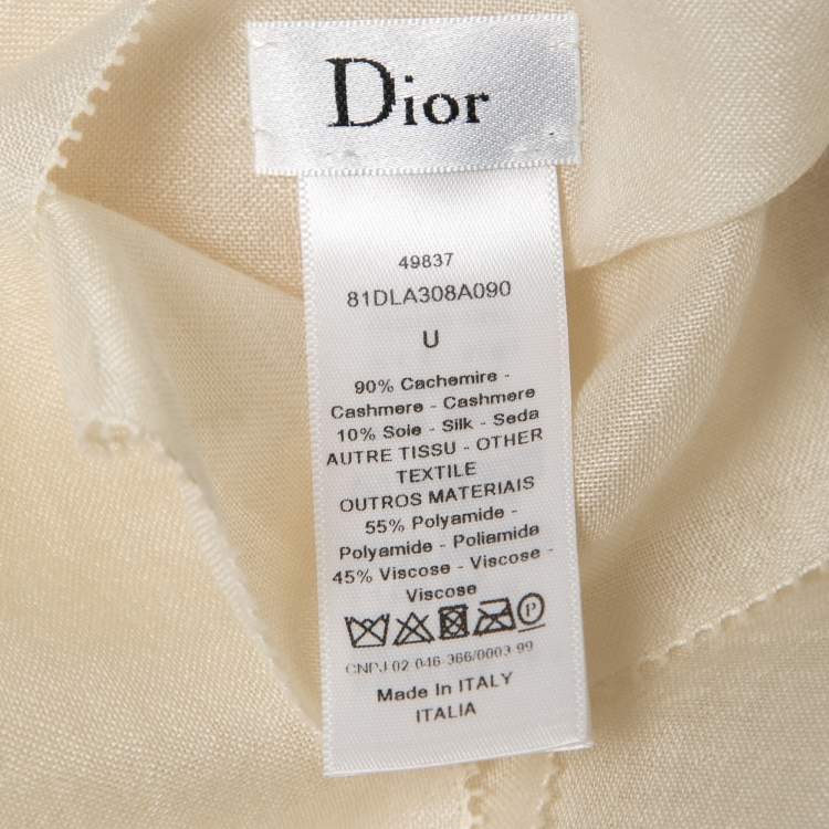 Pre Owned Dior Cream Tulle Trim Cashmere & Silk Stole
