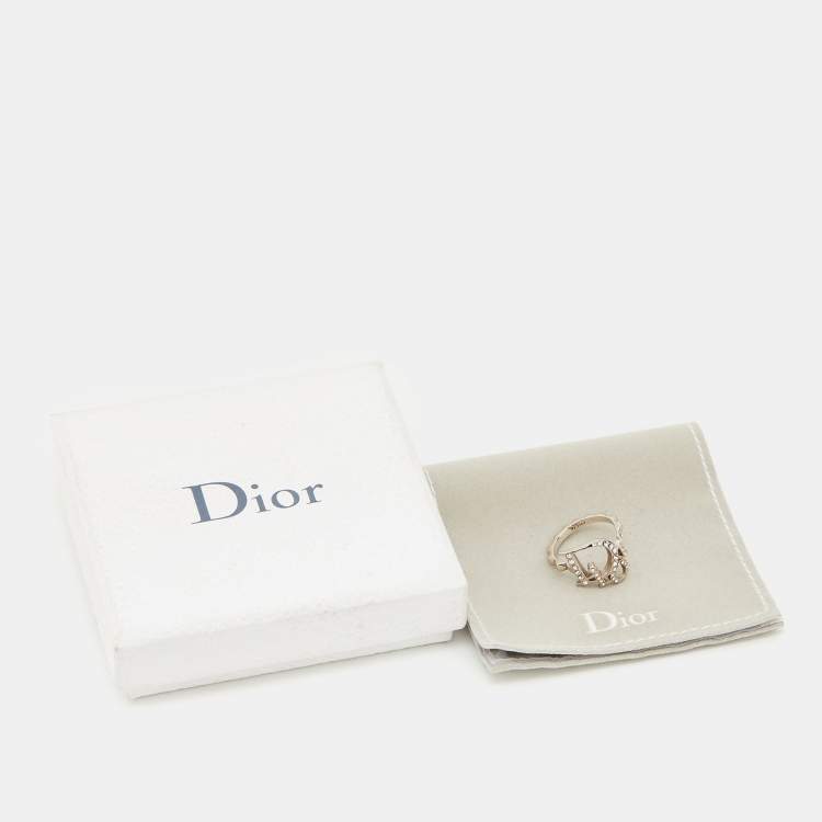 Pre Owned Dior Oblique Crystal Silver Tone Ring Size 55