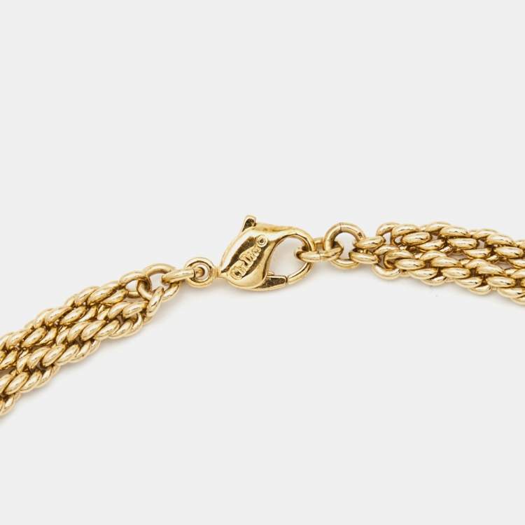 Pre Owned Dior Crystals Gold Tone Necklace Earrings Set