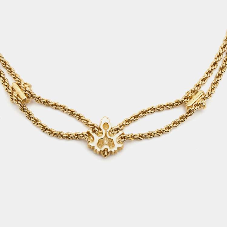 Pre Owned Dior Crystals Gold Tone Necklace Earrings Set