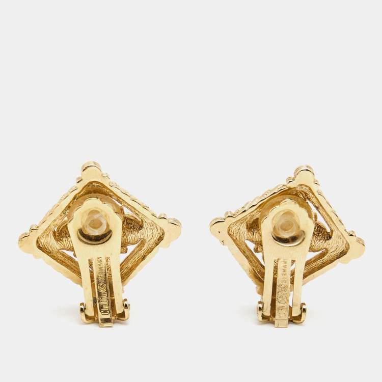 Pre Owned Dior Crystals Gold Tone Necklace Earrings Set