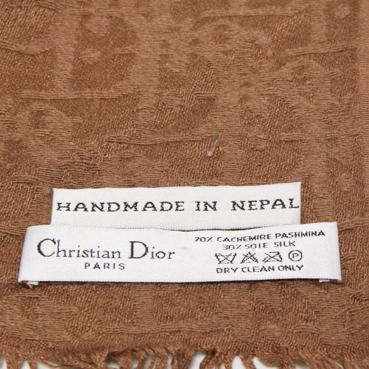 مملوكة مسبقًا Christian Dior Brown Oblique Pattern Cashmere & Silk Shawl
