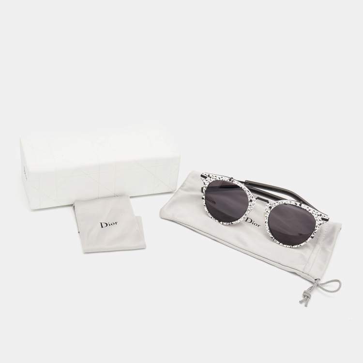 Pre Owned Dior Black/White Printed DIOR0196S Round Sunglasses