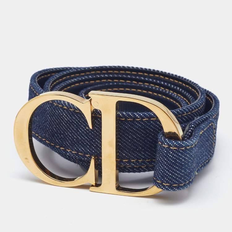 Pre Owned Dior Navy Blue Denim CD Logo Buckle Belt L