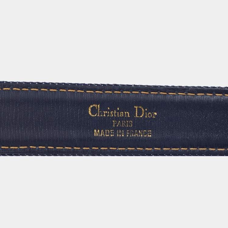 Pre Owned Dior Navy Blue Denim CD Logo Buckle Belt L