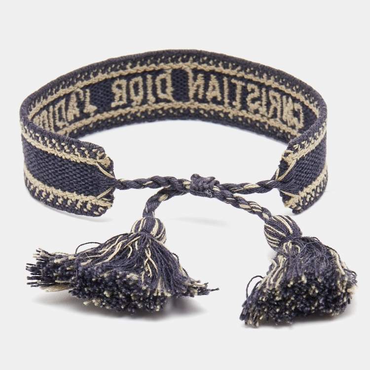 Pre Owned Dior J'adior Navy Blue Woven Fabric Bracelet