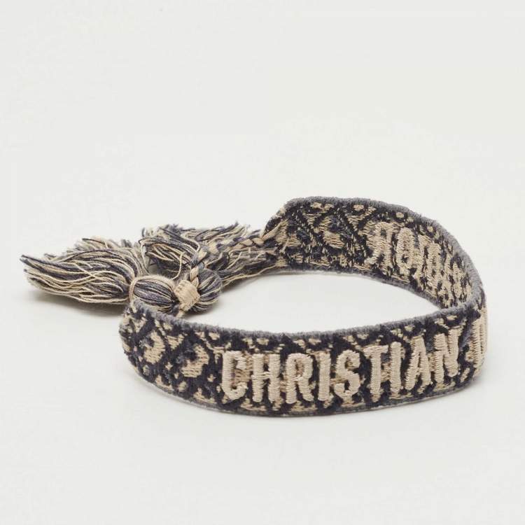 Pre Owned Dior J'adior Navy Blue Cotton Embroidered Bracelet