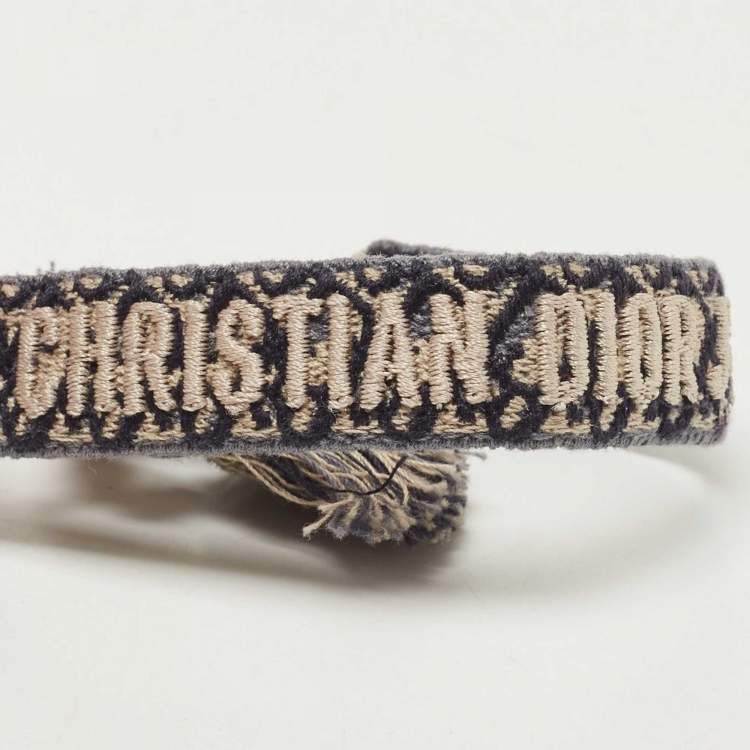 Pre Owned Dior J'adior Navy Blue Cotton Embroidered Bracelet