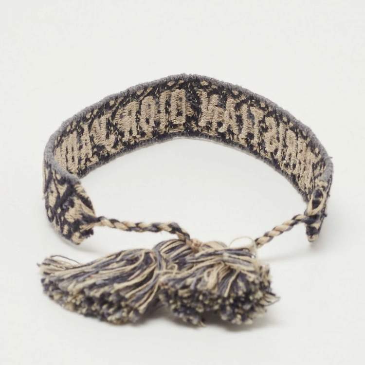 Pre Owned Dior J'adior Navy Blue Cotton Embroidered Bracelet