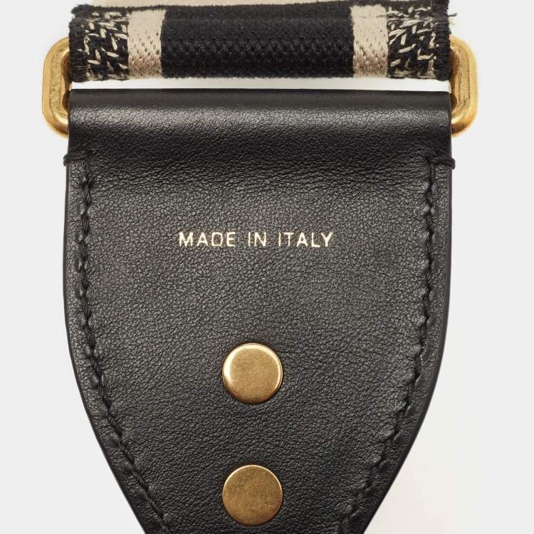 Pre Owned Dior Black/Cream Embroidered Canvas Shoulder Bag Strap