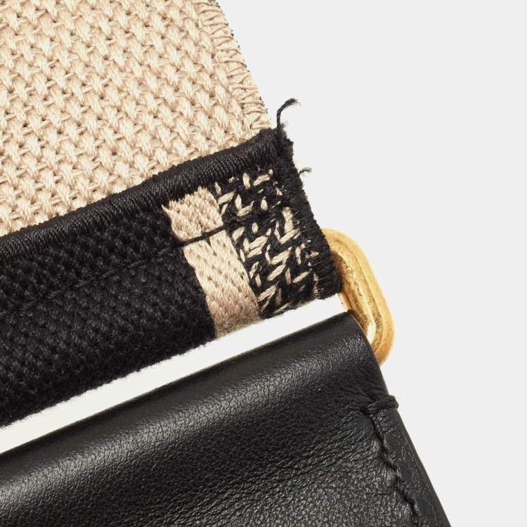 Pre Owned Dior Black/Cream Embroidered Canvas Shoulder Bag Strap