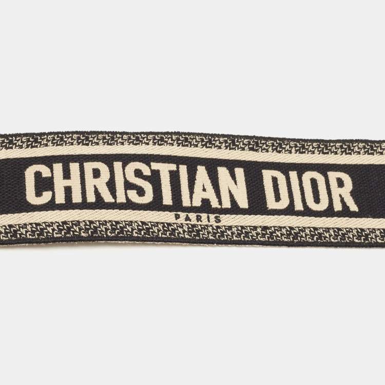 Pre Owned Dior Black/Cream Embroidered Canvas Shoulder Bag Strap