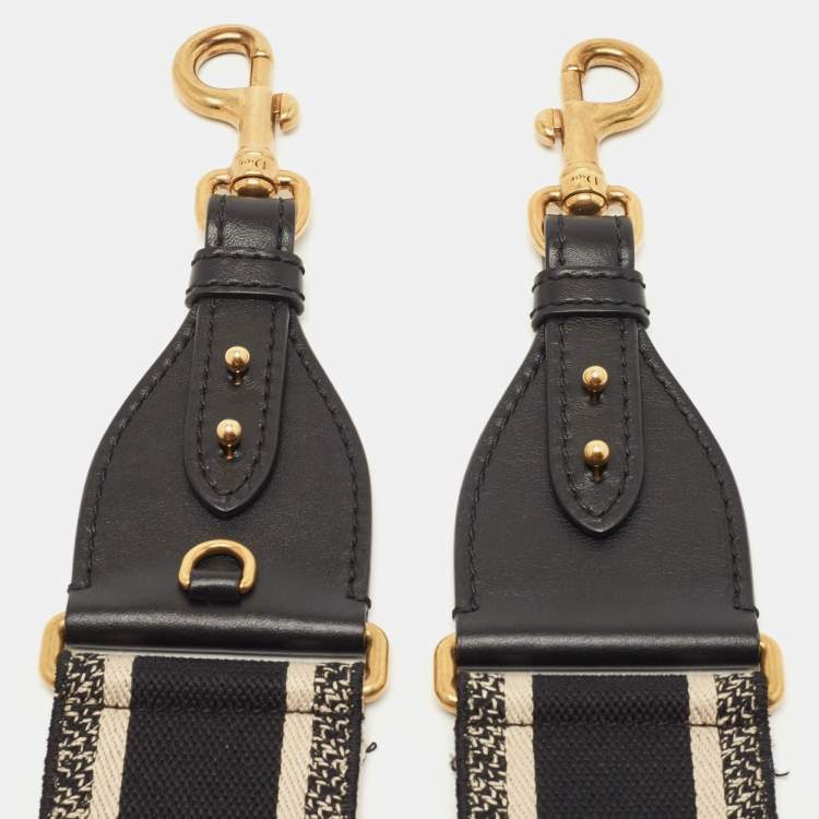 Pre Owned Dior Black/Cream Embroidered Canvas Shoulder Bag Strap