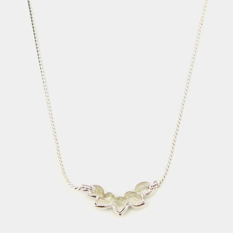 Pre Owned Dior Bijoux 5 Leaves Crystals Two Tone Necklace