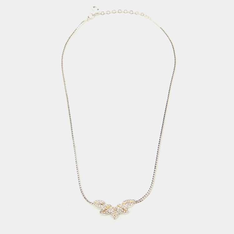 Pre Owned Dior Bijoux 5 Leaves Crystals Two Tone Necklace