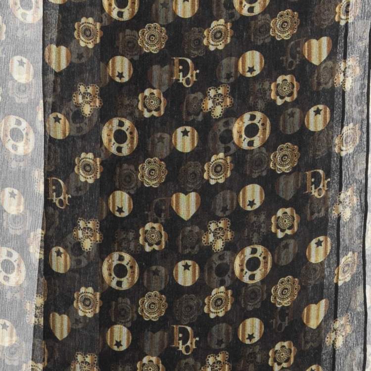 Pre Owned Dior Black Charm Print Silk Chiffon Stole