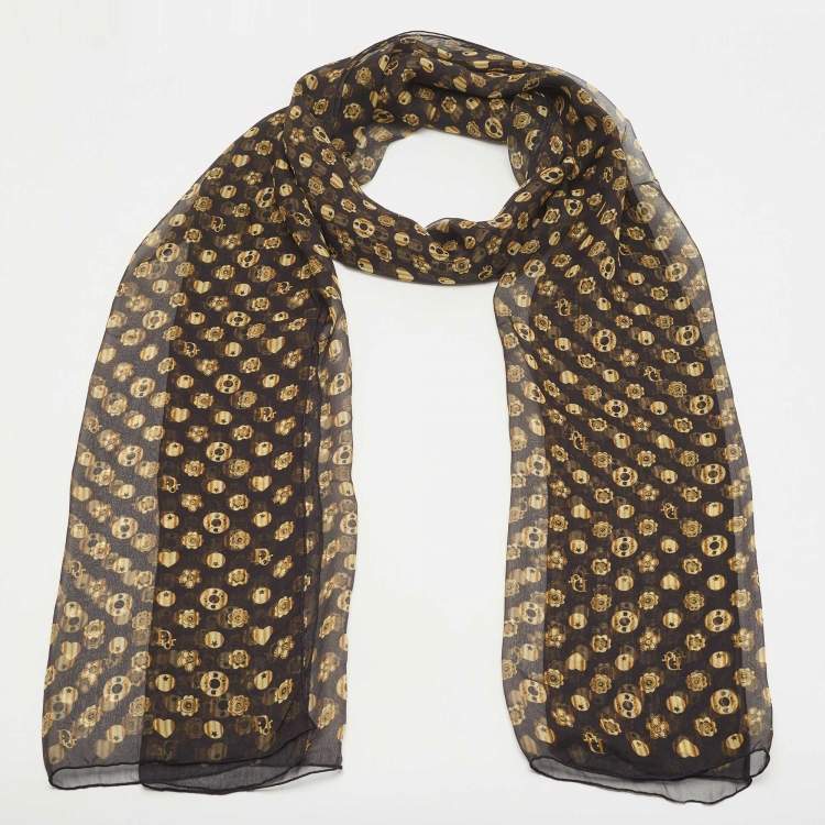 Pre Owned Dior Black Charm Print Silk Chiffon Stole