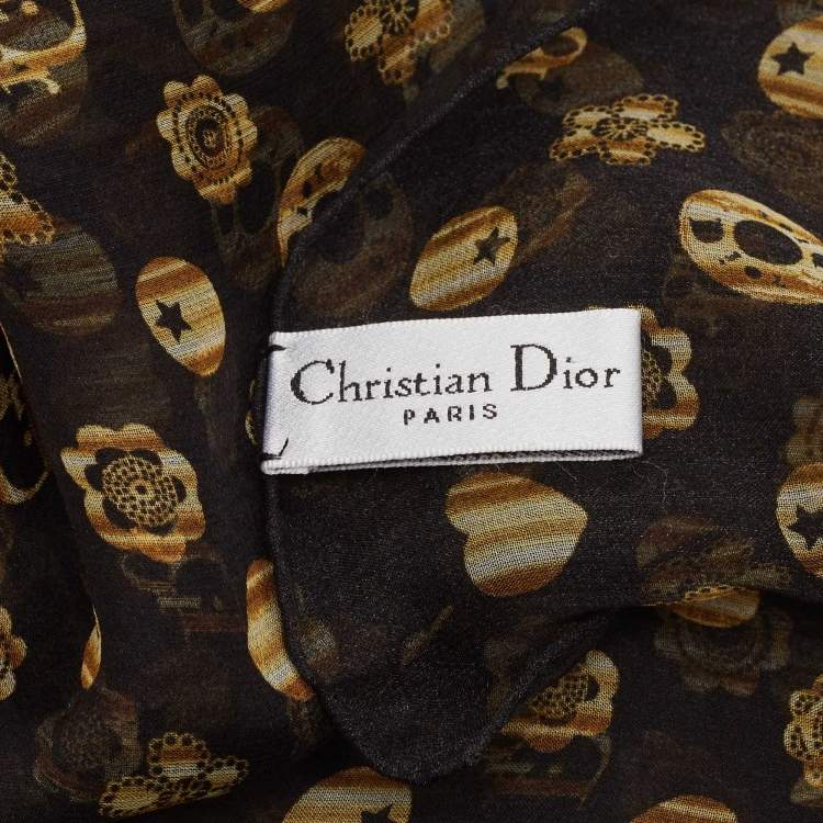 Pre Owned Dior Black Charm Print Silk Chiffon Stole