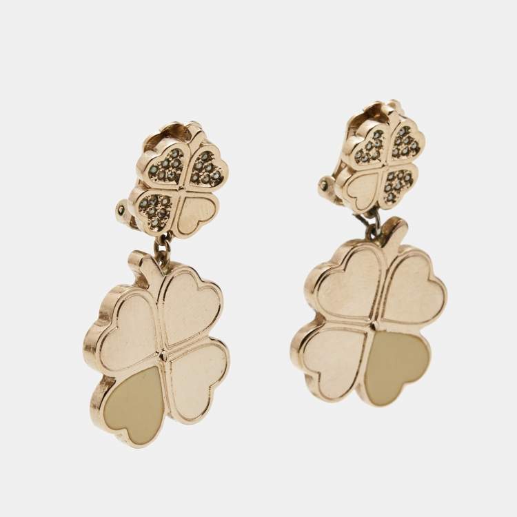 Pre Owned Dior Enamel Gold Tone Dangle Earrings