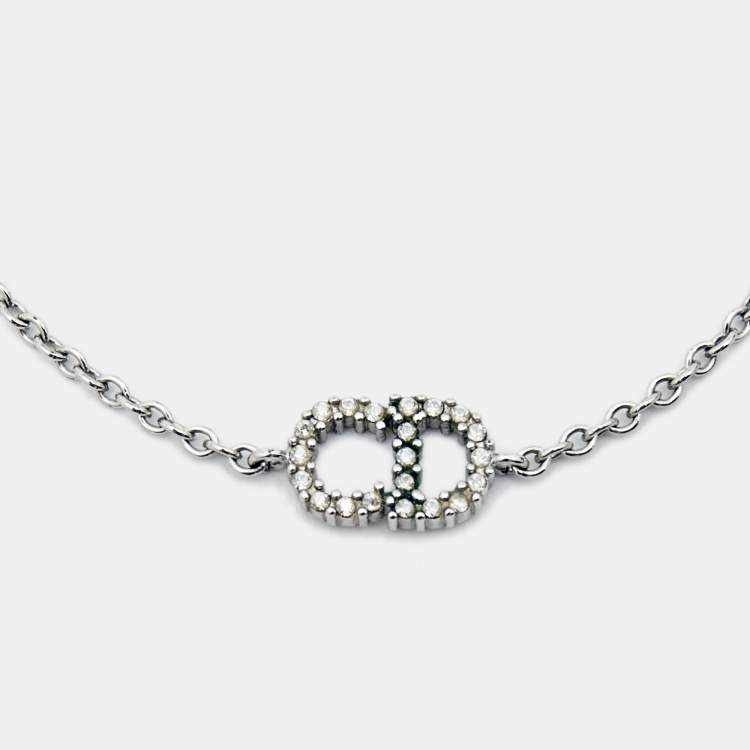 Pre Owned Dior CD Crystal Silver Tone Bracelet 