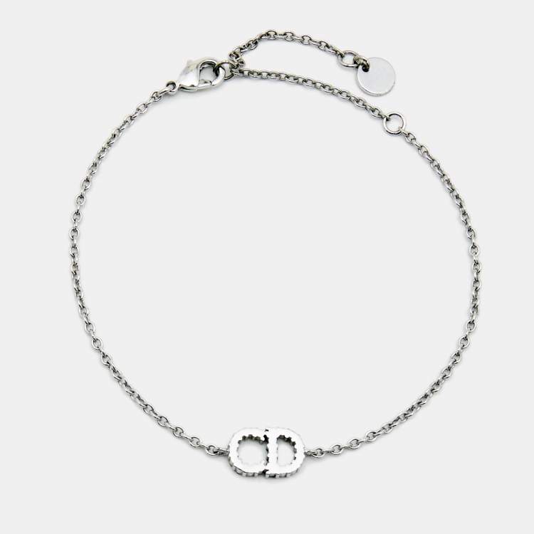 Pre Owned Dior CD Crystal Silver Tone Bracelet 