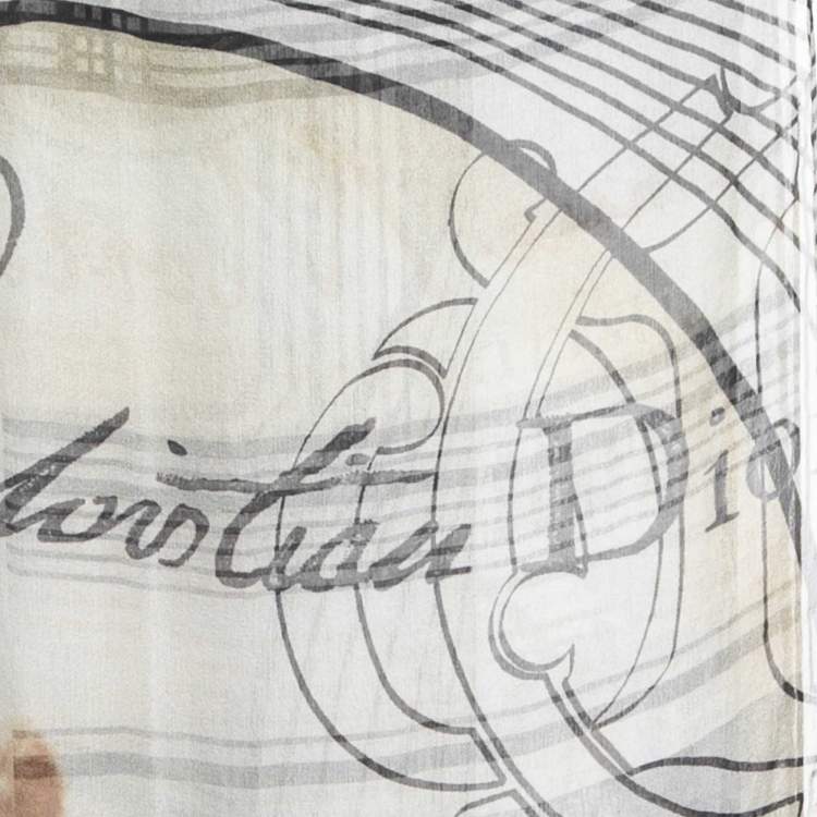 Pre Owned Dior Cream Floral Lace Logo Print Sheer Silk Stole