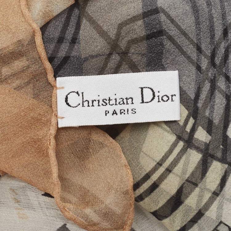 Pre Owned Dior Cream Floral Lace Logo Print Sheer Silk Stole