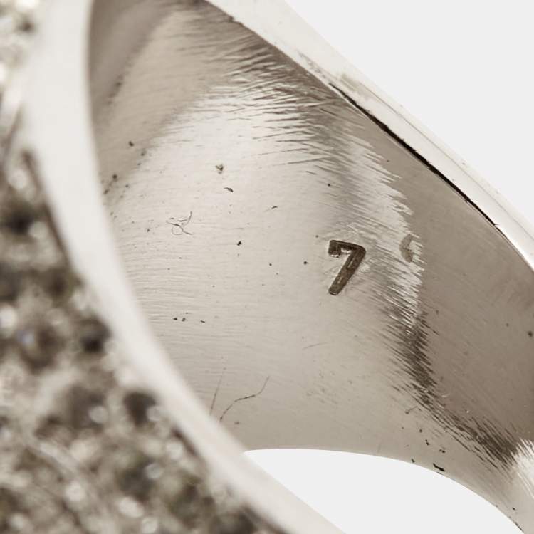 Pre Owned Dior Vintage Statement Crystal Logo Silver Tone Ring Size 54