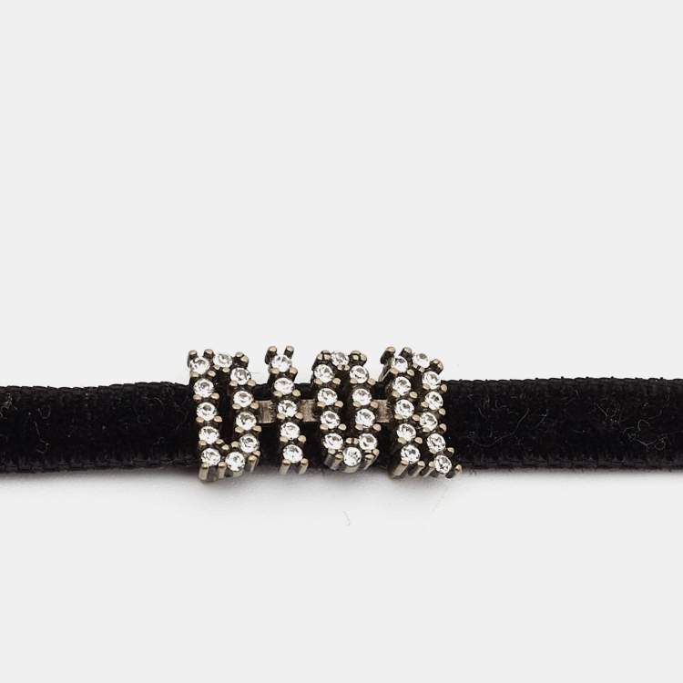 Pre Owned Dior Black Velvet Crystal Dior Logo Choker