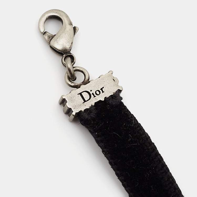 Pre Owned Dior Black Velvet Crystal Dior Logo Choker