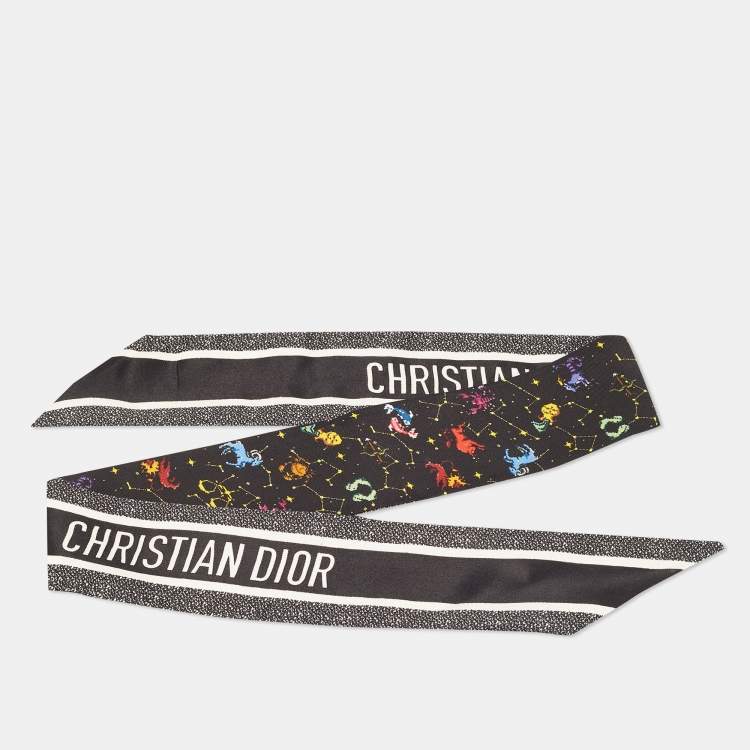 Pre Owned Dior Black Pixel Zodiac Silk Mitzah Scarf